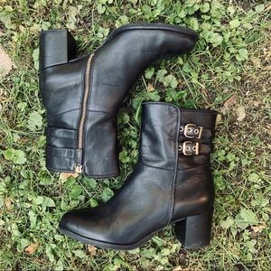 REISS | Black Leather Moto Ankle Boots
